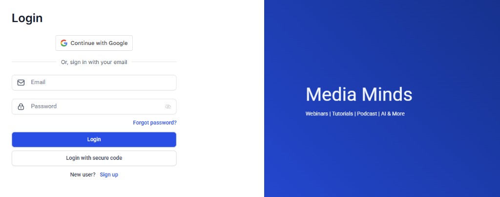 Media Minds community login - Continue with Google OAuth